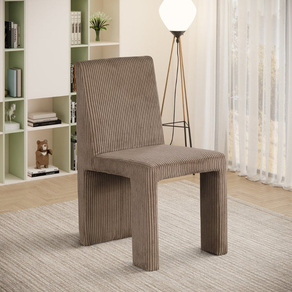 Meridian Furniture Benson Art Deco Corduroy Microsuede Upholstered Dining Chair with High Back Iron Frame Support Brown 757Brown-C