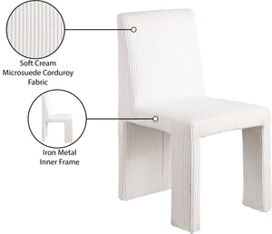 Meridian Furniture Benson Art Deco Corduroy Microsuede Upholstered Dining Chair with High Back Iron Frame Support Cream 757Cream-C
