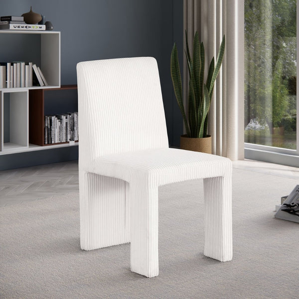 Meridian Furniture Benson Art Deco Corduroy Microsuede Upholstered Dining Chair with High Back Iron Frame Support Cream 757Cream-C
