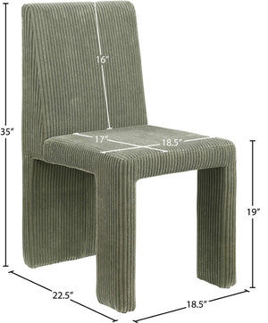 Meridian Furniture Benson Art Deco Corduroy Microsuede Upholstered Dining Chair with High Back Iron Frame Support Green 757Green-C