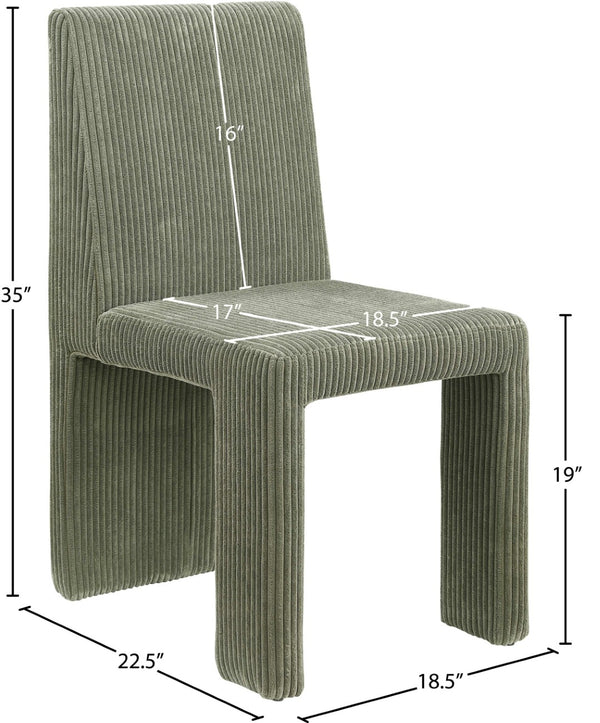 Meridian Furniture Benson Art Deco Corduroy Microsuede Upholstered Dining Chair with High Back Iron Frame Support Green 757Green-C