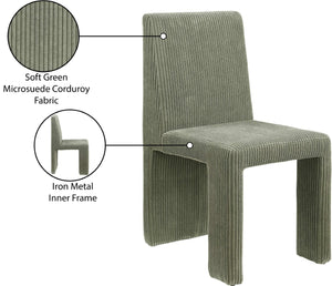 Meridian Furniture Benson Art Deco Corduroy Microsuede Upholstered Dining Chair with High Back Iron Frame Support Green 757Green-C