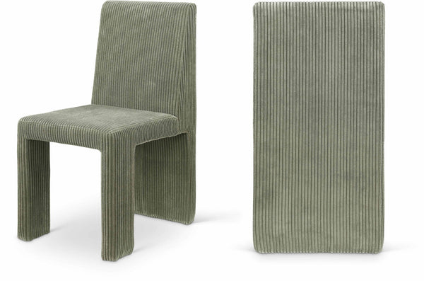 Meridian Furniture Benson Art Deco Corduroy Microsuede Upholstered Dining Chair with High Back Iron Frame Support Green 757Green-C