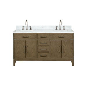 English Elm Grey Oak Double Bath Vanity 60 in with Carrara Marble Top, Chrome Faucet Set, Soft-Close Storage Elegance B2731P259857