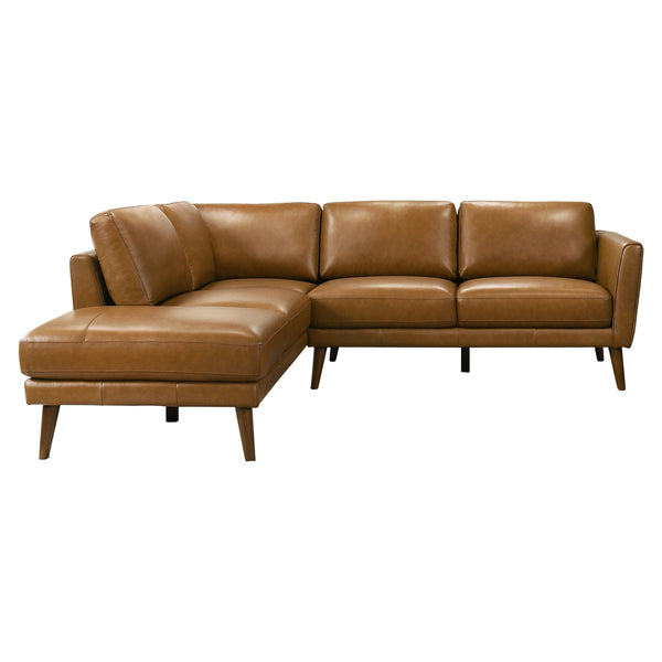English Elm Ashcroft Furniture - Benson Tan Leather Sectional Sofa - Mid-Century Modern Left-Facing Chaise For Stylish Comfort B183S00138