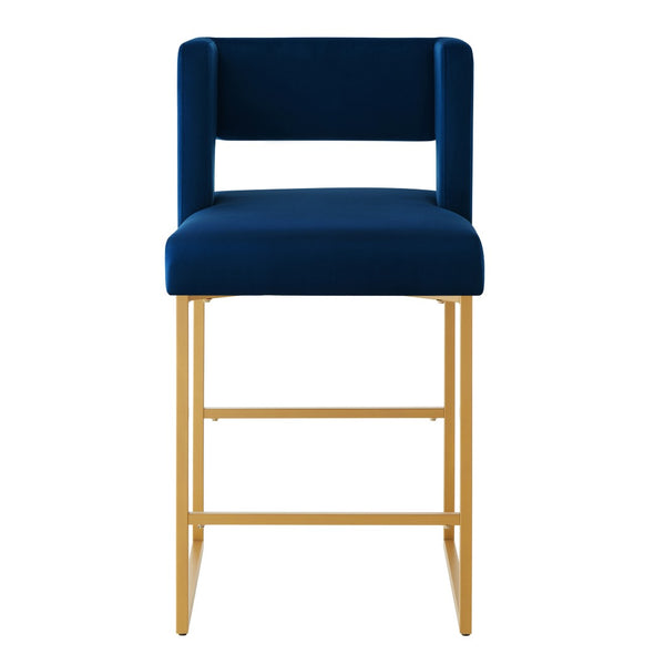 English Elm Modern Velvet Counter Stools Set of Two with Gold Iron Frame and Square Open Back Navy W2186P171944