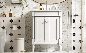 English Elm 24'' Modern Bathroom Vanity with Ceramic Basin, Solid Wood Frame, Soft-Close Doors, Ample Storage White N710P190503K