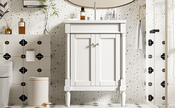 English Elm 24'' Modern Bathroom Vanity with Ceramic Basin, Solid Wood Frame, Soft-Close Doors, Ample Storage White N710P190503K