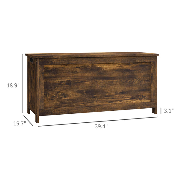 English Elm HOMCOM Spacious 39.4" Wooden Storage Chest with Safety Hinges, Sturdy Seat, Handles, 352 lb Cap. Rustic Brown W2225P173958