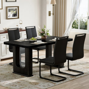 English Elm Table And Chair Set - Modern Black Wood Dining Table With 4 Ergonomic Pu Chairs & Stylish Legs W1151S04304-GIGA