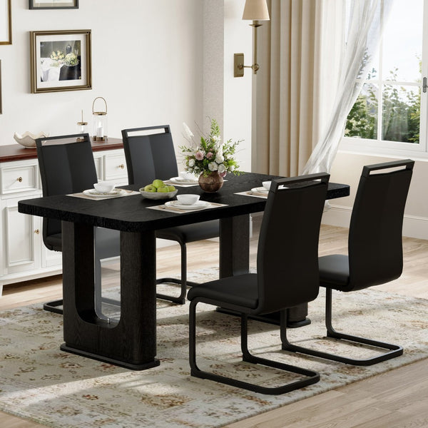 English Elm Table And Chair Set - Modern Black Wood Dining Table With 4 Ergonomic Pu Chairs & Stylish Legs W1151S04304-GIGA