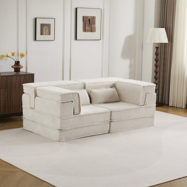 English Elm Compression Modular Sofa Bed - Versatile No Assembly Floor Couch With Soft Circle Fleece Fabric W3723P377147