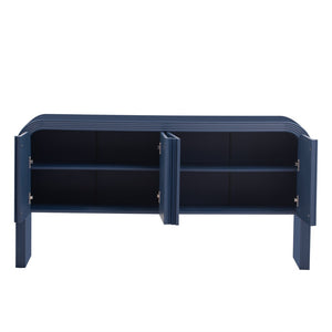 English Elm U_style Wave Door Pine Console Table Sculptural Storage for Entryway or Sofa Navy Blue N711P415846V