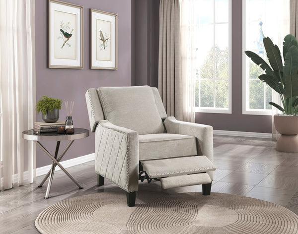 English Elm Modern Reclining Chair with Textured Upholstery, Nailhead Trim & Solid Wood Frame for Living Rooms Sand 30.75 L x 34 W x 27.25 H B011P190690