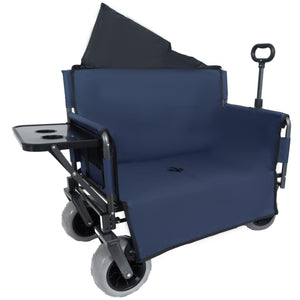 English Elm 3-in-1 Folding Wagon with Bench Seat Tabletop and All-terrain Beach Tires for Camping Dark Blue W2932P320636
