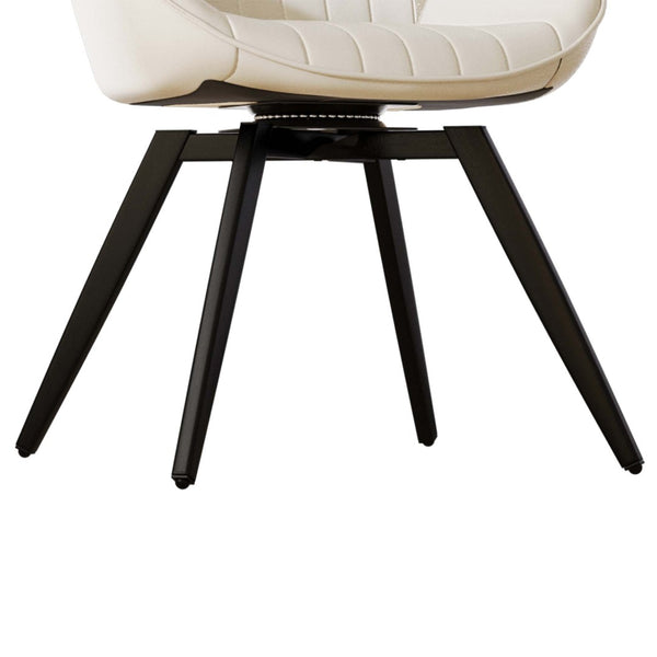 English Elm A Set of 4 Mid-century Pu Leather Dining Chairs with Black Metal Legs W2189S00833
