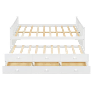 English Elm Full Size Daybed with Trundle Twin Pullout and Three Storage Drawers for Guest Rooms LP100341AAK