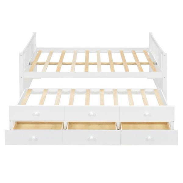 English Elm Full Size Daybed with Trundle Twin Pullout and Three Storage Drawers for Guest Rooms LP100341AAK