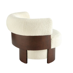 English Elm Modern Sculptural Barrel Swivel Chair Bentwood Frame Polyester Upholstery Accent Seating Beige N760P369230A