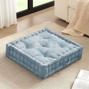 JLA Home Intelligent Design - Poly Chenille Square Floor Pillow Cushion with Tufted Scalloped Edge, OEKO-TEX Soft Plush Support Aqua ID31-2468