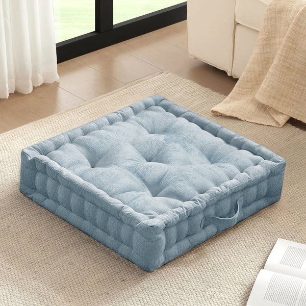 JLA Home Intelligent Design - Poly Chenille Square Floor Pillow Cushion with Tufted Scalloped Edge, OEKO-TEX Soft Plush Support Aqua ID31-2468