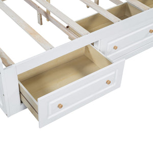 English Elm Wood Queen Platform Bed Solid Pine Frame Six Storage Drawers No Box Spring Needed White N709P241723K-1