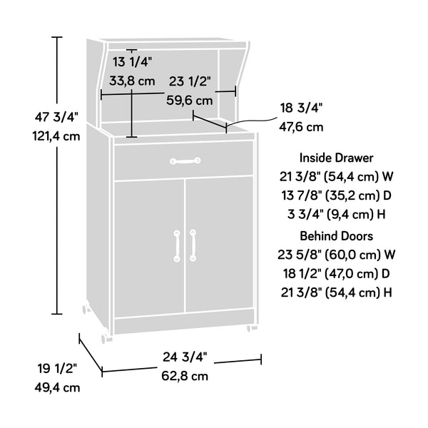English Elm Microwave/Kitchen Cart Black finish with Drawer, Cord Management, Adjustable Shelf & Casters for Small Spaces B356P402799