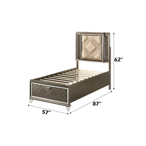 English Elm Skylar Champagne Full Bed with LED Touch Light, Diamond Tufted PU, Mirrored Trim & Storage Drawers B2726S00315