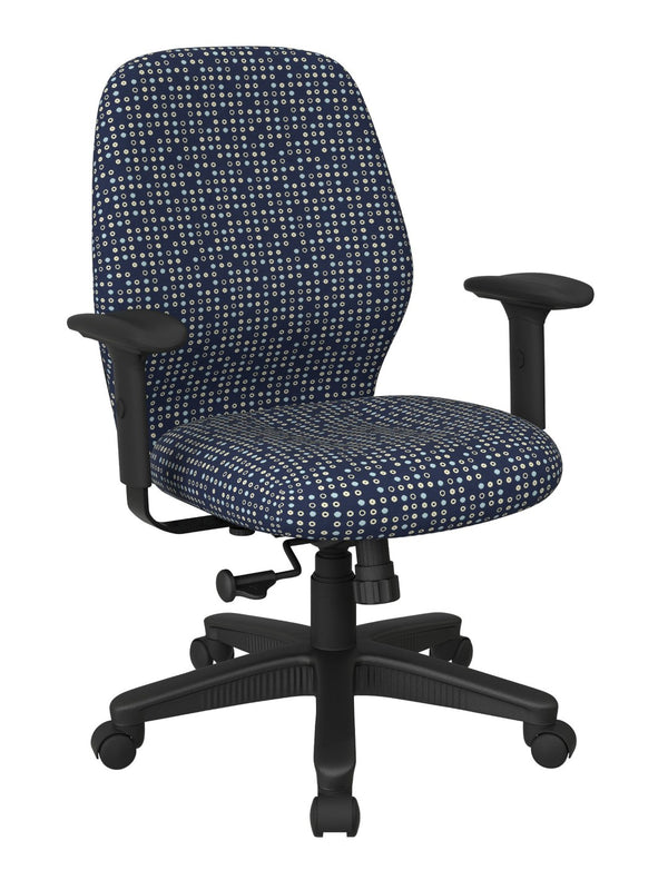 OSP Home Furnishings Mid Back Executive Office Chair with Synchro Tilt Lumbar Support and Padded Pu Arms Indigo 3121-K113