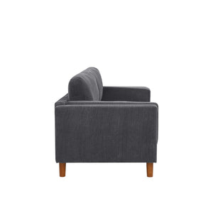 English Elm Corduroy Ribbed Upholstered Sofa with Square Arms Wooden Legs for Living Room Dark Gray B2748P412592