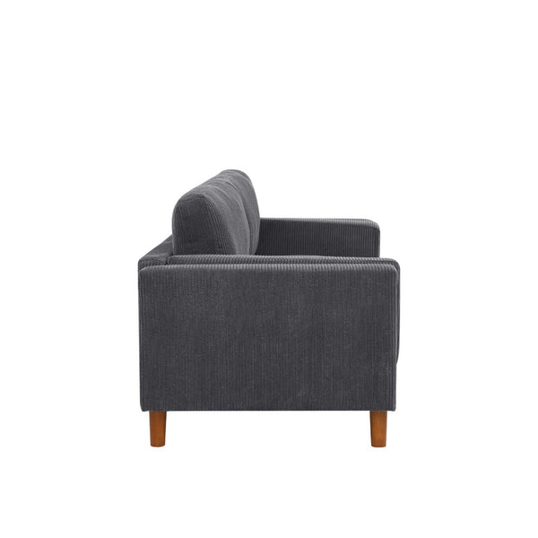 English Elm Corduroy Ribbed Upholstered Sofa with Square Arms Wooden Legs for Living Room Dark Gray B2748P412592