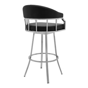 English Elm Wyden 26" Swivel Barstool in Black Faux Leather with Brushed Stainless Steel 4-Leg Base, 250lb capacity B2736P268552