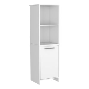 English Elm Eiffel White Kitchen Pantry Cabinet with Soft-Close Door, Two Open Shelves & Two Interior Shelves B20091907
