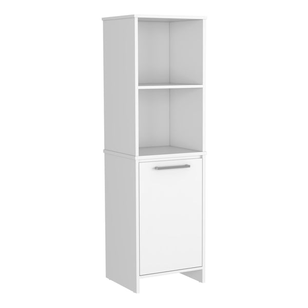 English Elm Eiffel White Kitchen Pantry Cabinet with Soft-Close Door, Two Open Shelves & Two Interior Shelves B20091907