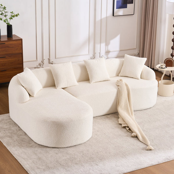 English Elm Boneless L-Shape Sectional Sofa with Curved Chaise Modern Modular Chenille Couch 30D Foam Comfort Lounge Elegance for Living Room Apartments White W2231S00008