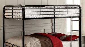 English Elm Black Metal Twin-Over-Queen Bunk Bed with Reinforced Rails, Attached Ladder and Extra Leg Support for Safety Black 58 L x 33 W x 7 H B2741S00392