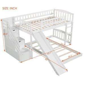 English Elm Stairway Twin Bunk Bed with Slide Storage Drawers and Guardrail Kids Bedroom LT100156AAK-1