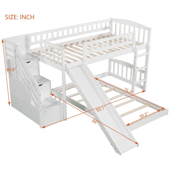 English Elm Stairway Twin Bunk Bed with Slide Storage Drawers and Guardrail Kids Bedroom LT100156AAK-1