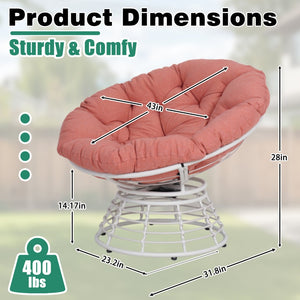 English Elm Oversized Papasan Swivel Chair Woven Resin Wicker Bowl Seat with Plush Foam Cushion White+Red T5880P492324