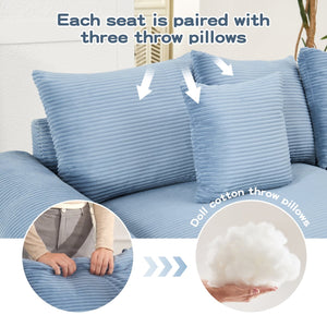 English Elm 170"Oversized 170" Oversized Cloud Modular U-Shape Sectional Couch - Plush Corduroy, Ottoman & 8 Pillows Included W714S01355