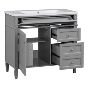 English Elm 36'' Modern Bathroom Vanity Set With Mirror, 2 Soft-Close Drawers, & 6 Open Shelves For Storage N710S236006E