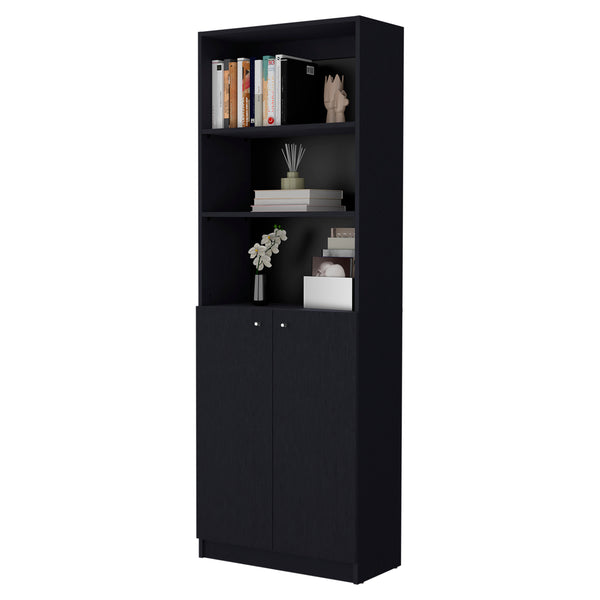 English Elm Sutton Engineered Wood 2-Door Bookcase with Open Shelves, Space-Saving Black Storage Cabinet, Easy Assembly B128P176163