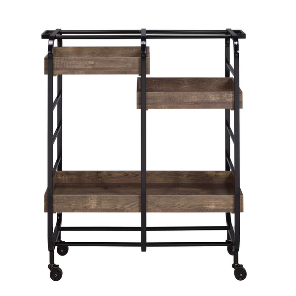 English Elm Black Black and Walnut Serving Cart with 3 Adjustable Trays, Industrial Frame, Smooth Casters, Durable Elegance B062P186561