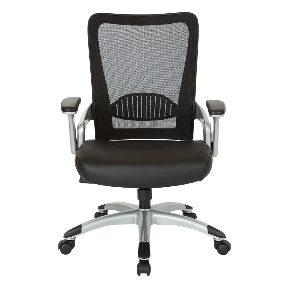 OSP Home Furnishings Screen Back Ergonomic Mesh Office Chair with Lumbar Support and Faux Leather Padded Seat EMH69216-U6