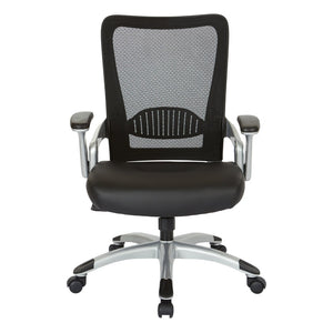 OSP Home Furnishings Screen Back Ergonomic Mesh Office Chair with Lumbar Support and Faux Leather Padded Seat EMH69216-U6