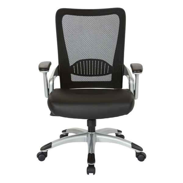 OSP Home Furnishings Screen Back Ergonomic Mesh Office Chair with Lumbar Support and Faux Leather Padded Seat EMH69216-U6