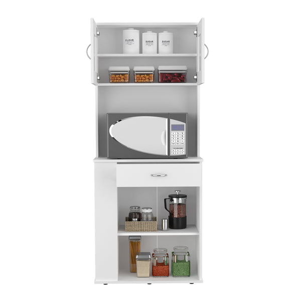 English Elm Capienza 66" White Pantry Cabinet with Double Top Doors, Drawer, Two Shelves & Three Side Racks B20091899