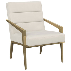 English Elm 1pc Bouclé Swivel Accent Chair with Channel Back, Plush Foam Seat, 360° Rotation, Modern Comfort Cream,Gold 30 L x 26 W x 29.5 H B011P308569