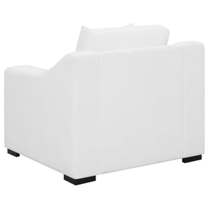 English Elm Chelan White Fabric Accent Chair with Sloped Arms Boxed Cushions and Cappuccino Wood Legs B062P440261