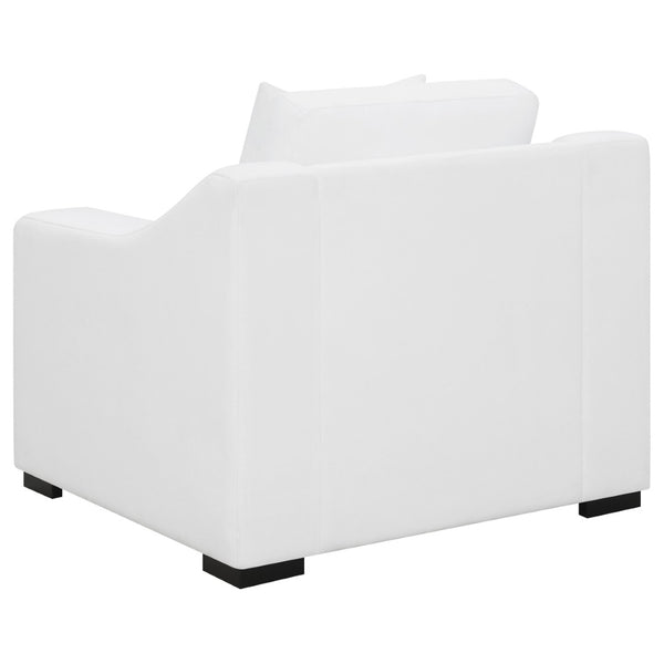 English Elm Chelan White Fabric Accent Chair with Sloped Arms Boxed Cushions and Cappuccino Wood Legs B062P440261